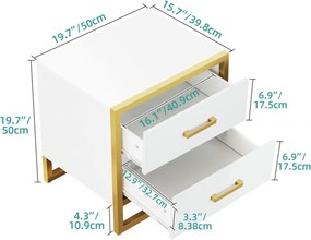 NOA233 - Set 2x Noptiere albe 50 cm, cu 2 sertare - Alb - Auriu