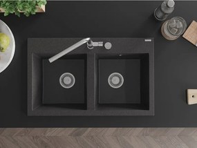 Mexen Hektor chiuvetă din granit cu 2 compartimente 800 x 480 mm, negru pătat, sifon crom - 6521802000-76