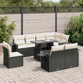 3326497 vidaXL Set mobilier de grădină cu perne, 9 piese, negru, poliratan