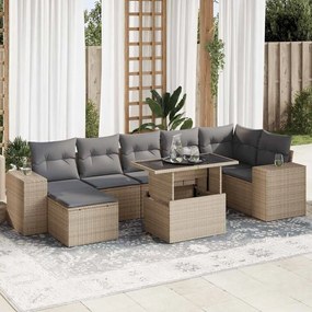 vidaXL Set canapele de grădină, 8 piese, cu perne, bej, poliratan