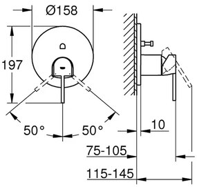 Baterie cada - dus incastrata Grohe Plus antracit periat Hard Graphite fara corp ingropat