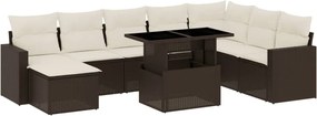 vidaXL Set canapele de grădină cu perne, 9 piese, maro, poliratan