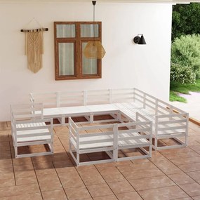 Set mobilier de gradina, 11 piese, alb, lemn masiv de pin Alb, 1, nu