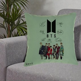 Perna Personalizata K-pop BTS Semnaturi Foto, 40x40 cm, Verde, Husa Detasabila, Perna Inclusa, BEKZ®