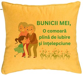 Perna Decorativa pentru Bunici 3, 40x40 cm, Galben, Husa Detasabila, Burduf