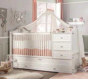 Patut transformabil cu sertar din pal, pentru bebe, Romantic Baby New Alb, 180 x 80 cm