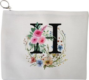 Portfard Cosmetice tip Plic, Cu litera H in Coronita Florala, 23x18 cm, Alb, BEKZ®