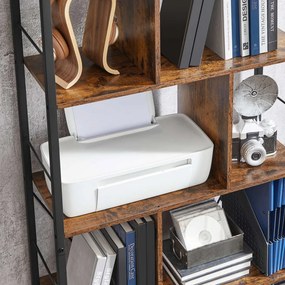 Biblioteca Living, Maro Rustic / Negru, PAL / Metal, 5 Rafturi