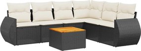 vidaXL Set canapele de grădină cu perne, 7 piese, negru, poliratan