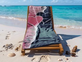 Prosop de plaja cu uscare rapida SEA OF HEARTS roz-negru 70 x 140 cm, 100% microfibra