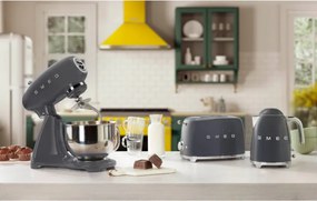Mixer planetar SMEG SMF03GREU, 800 W, 4,8 l, 10 viteze, Functie de pornire treptata, Bol cu maner, Gri