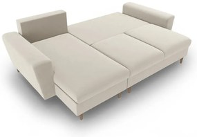 Colțar bej extensibil, cu spațiu de depozitare cu tapițerie din catifea Kyoto – Cosmopolitan Design