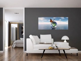 Tablou cu fluture pe bilă din sticlă (120x50 cm)