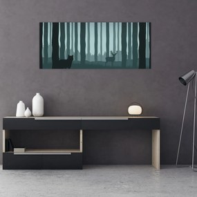 Tablou - Cerb cu lup pe stânci (120x50 cm)