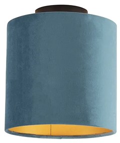 Plafoniera cu abajur din catifea albastru cu auriu 20 cm - Combi Black