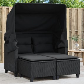 365781 vidaXL Canapea de grădină cu baldachin și scaune, negru, poliratan