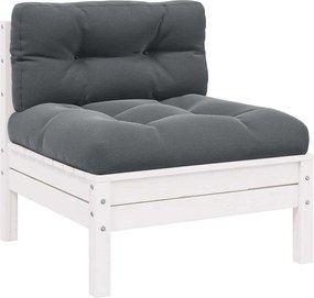 vidaXL Canapea de mijloc grădină cu perne, alb, lemn masiv de pin