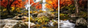 Tablou - Cascade în pădurea portocalie (cu ceas) (90x30 cm)