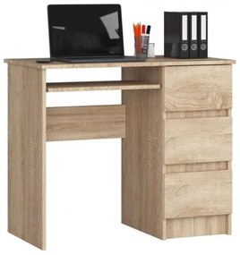 Birou calculator, placa laminata, 3 sertare dreapta, 1 raft, stejar, 90x50x77 cm