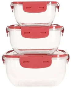 Set 3 caserole Alberta, plastic, rosu, 500, 900, 1500 ml