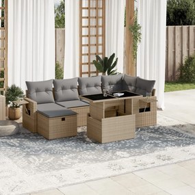 vidaXL Set canapele de grădină, 7 piese, cu perne, bej, poliratan