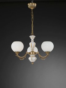 Candelabru cu 3 brate clasic design italian din alama, sticla si lemn 8655 RA-L. 8655/3