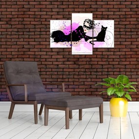 Tablou - Femeia cu pisică neagră (90x60 cm)