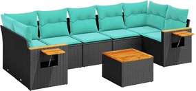 vidaXL Set canapele de grădină cu perne, 8 piese, negru, poliratan