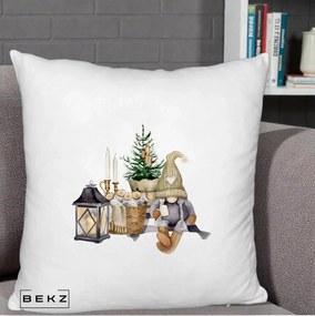 Perna Decorativa Gnom Scandinav cu Felinar, 40x40 cm, Alb Pufos, Husa Detasabila, Perna Inclusa, BEKZ®