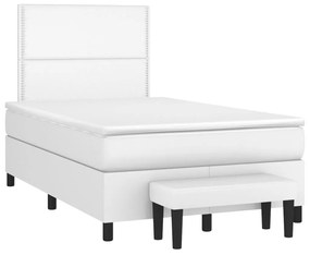 3270446 vidaXL Pat box spring cu saltea, alb, 120x190 cm, piele ecologică