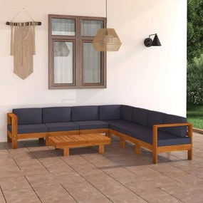 3057959 vidaXL Set mobilier grădină perne gri închis, 8 piese, lemn acacia