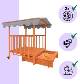 Zonă cu nisip și verandă HAPPY, 130 x 130 x 143 cm, din masiv de pin, maro gri Jurhan