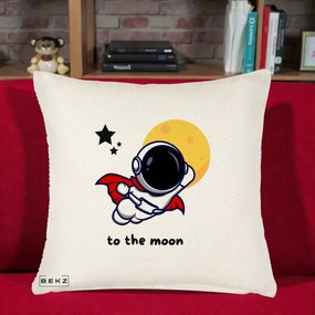 Perna Decorativa Astronaut To The Moon, 40x40 cm, Crem Reliefat, Husa Detasabila, Perna Inclusa, BEKZ®