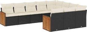 vidaXL Set canapele de grădină cu perne, 10 piese, negru, poliratan