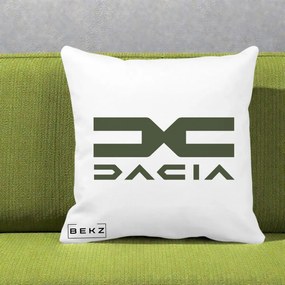 Perna Personalizata cu emblema Dacia, 40x40 cm, Alba Mata, Husa Detasabila, Perna Inclusa, BEKZ®