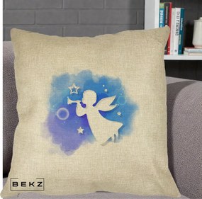 Perna Decorativa Inger cu Trompeta Albastru, 40x40 cm, Crem, Husa Detasabila, Perna Inclusa, BEKZ®