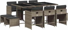 vidaXL Set mobilier de grădină cu perne, 11 piese, gri, poliratan