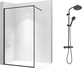 Pachet paravan dus Walk-In Rea Bler-1 negru 70x195 cm si coloana de dus Rea negru