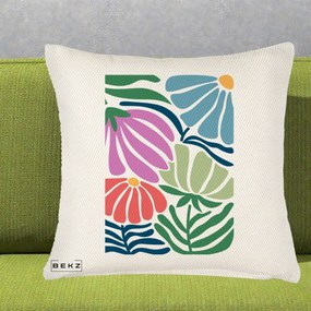 Perna Decorativa Flori Grafice Multicolore Modern, 40x40 cm, Crem Reliefat, Husa Detasabila, Perna Inclusa, BEKZ®