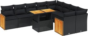 vidaXL Set canapele de grădină cu perne, 10 piese, negru, poliratan
