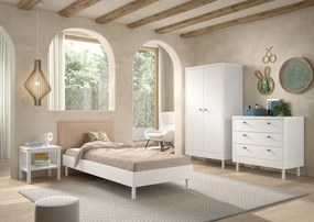 Set Complet Mobilier Camera Copii Forrest Beech, Pat 90x200 cm, Dulap cu 2 Uși, Noptieră și Comodă, din Lemn Masiv de Fag, Alb – Vipack