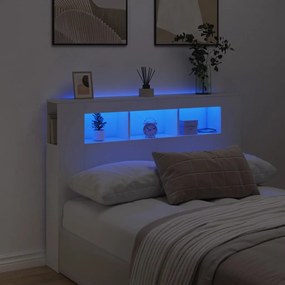 837344 vidaXL Tăblie de pat cu LED, alb, 140x18,5x103,5 cm, lemn