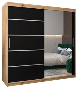 Dulap de haine 200 cm cu oglindă Verika 2 200 (stejar artisan + negru). 1064222