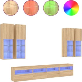 vidaXL Comode TV de perete cu lumini LED, 7 piese, stejar sonoma