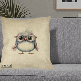 Perna Decorativa Pui Pufos cu Ochelari Roz, 40x40 cm, Crem, Husa Detasabila, Perna Inclusa, BEKZ®