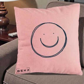 Perna Decorativa Smile Desen Minimalist, 40x40 cm, Roz, Husa Detasabila, Perna Inclusa, BEKZ®