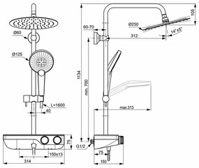 Coloana de dus cu baterie termostatata si etajera sticla Ideal Standard Ceratherm S200