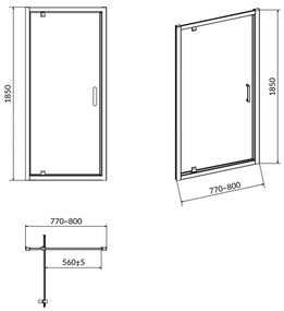 Usa sticla dus batanta 80x185 cm profil crom lucios Cersanit Basic 800x1850 mm