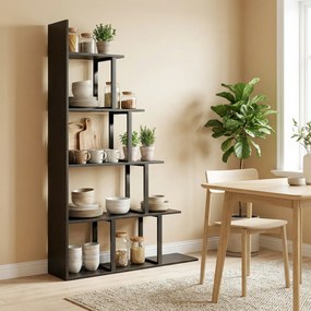 HOMCOM Etajeră bibliotecă separator de încăpere stil industrial în scară 5 rafturi 102 x 30 x 160 cm coloris negru | Aosom Romania