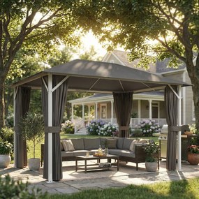 Outsunny Pavilion cca. 4x3 m Rezistent la apă Stabil Rezistent la iarnă Pavilion de grădină cu plasă anti-țânțari 4 părți laterale Ventilație Orificii de drenaj | Aosom Romania